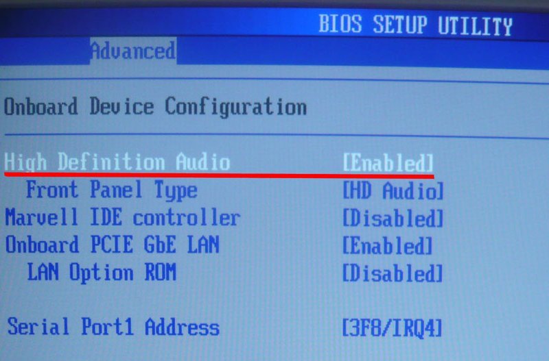Включение звуковой карты в BIOS