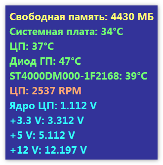 Информация о состоянии датчиков в Aida 64