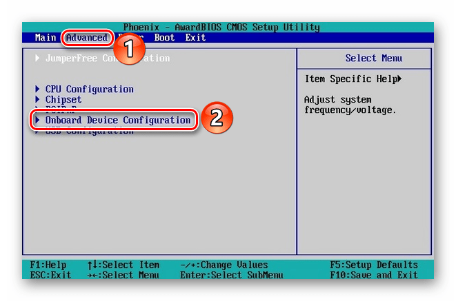 Перейдите в раздел BIOS Embedded Device Configuration