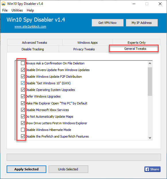 Win10Spy Общие изменения