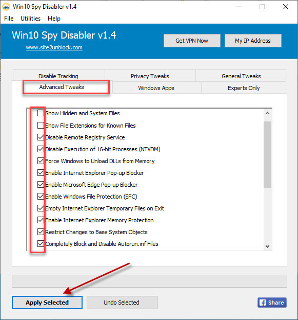 Дополнительные настройки Win10Spy